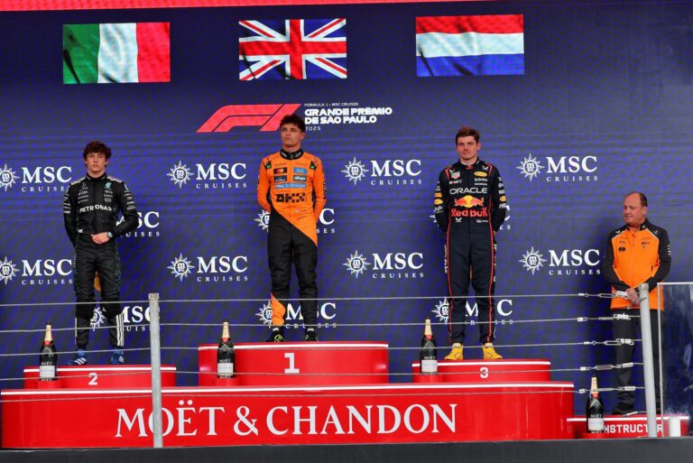 Norris, Antonelli e Verstappen formaram o pódio no GP de São Paulo